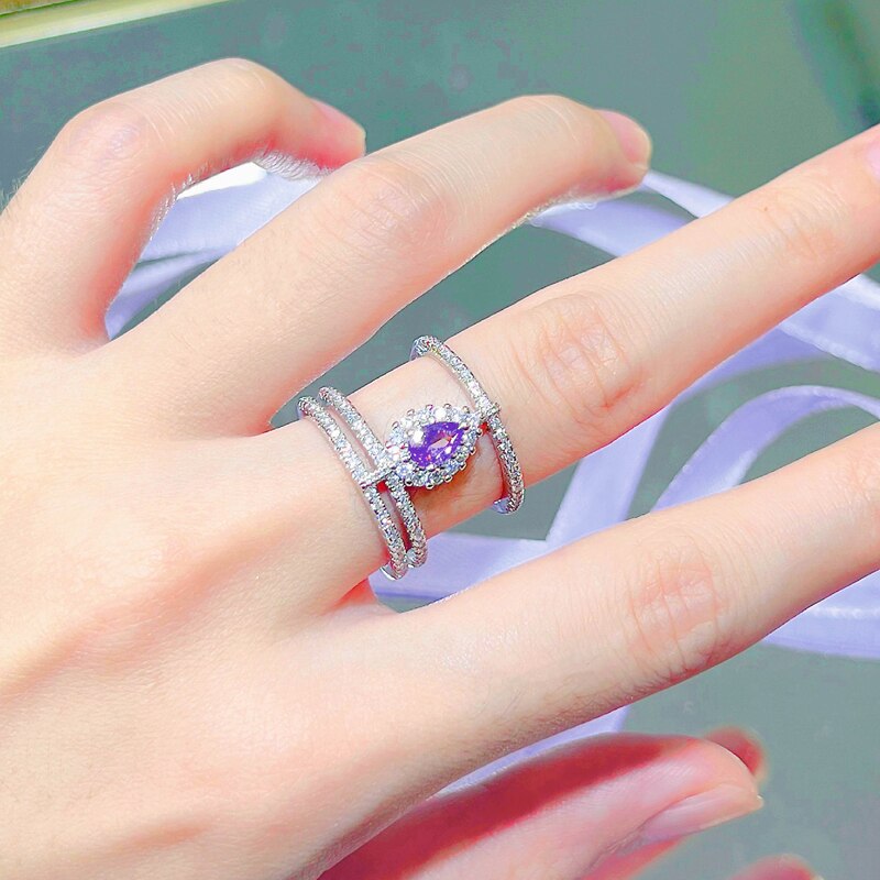 Delicate Double-Deck Ring Inlay Purple Water Drop ..